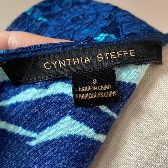 NWT Cynthia Steffe blue lace zebra pattern combo mini dress sheath size 8 - Picture 8 of 13